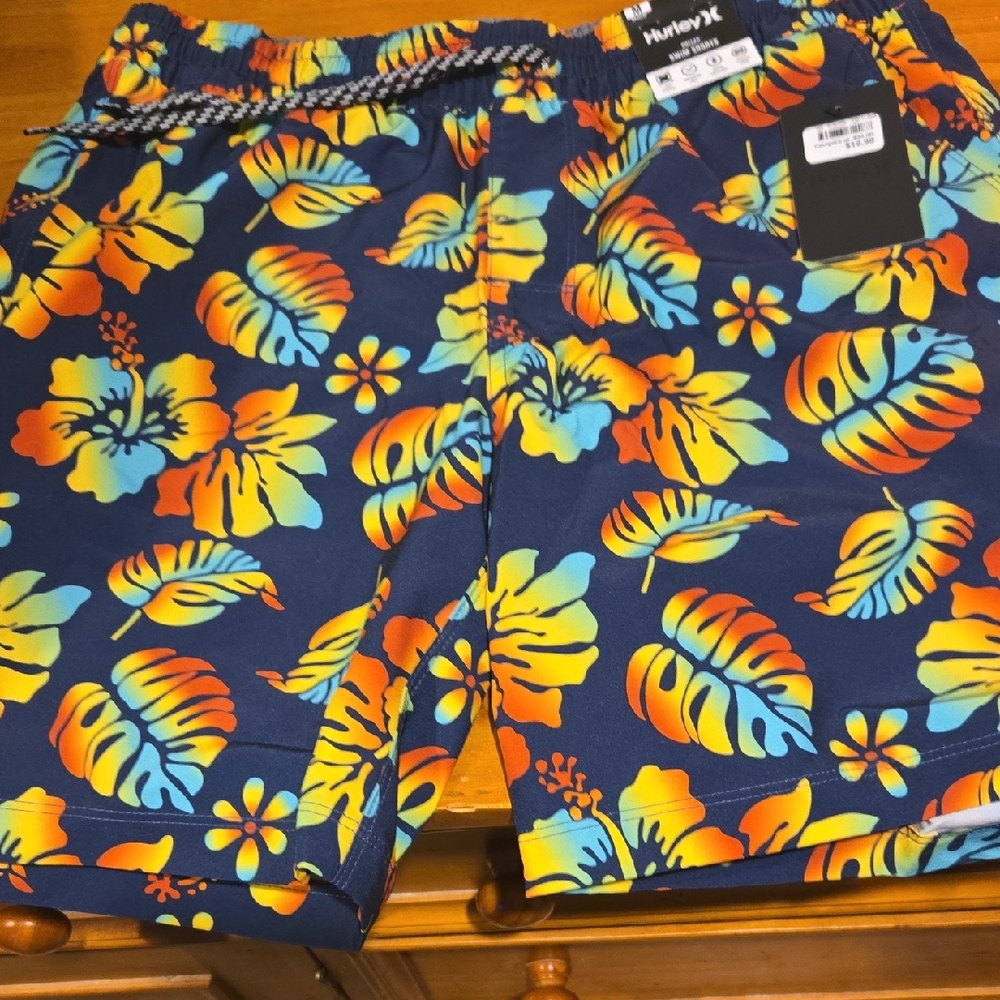 Hurley Men's Floral Board Shorts - Blue and Yellow